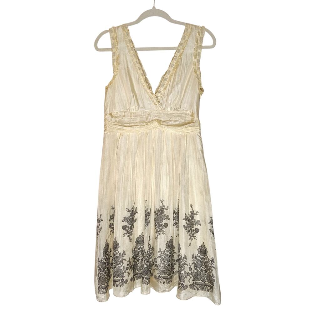 Miss Me silk cream & black sleeveless babydoll flowy dress. Sz L
